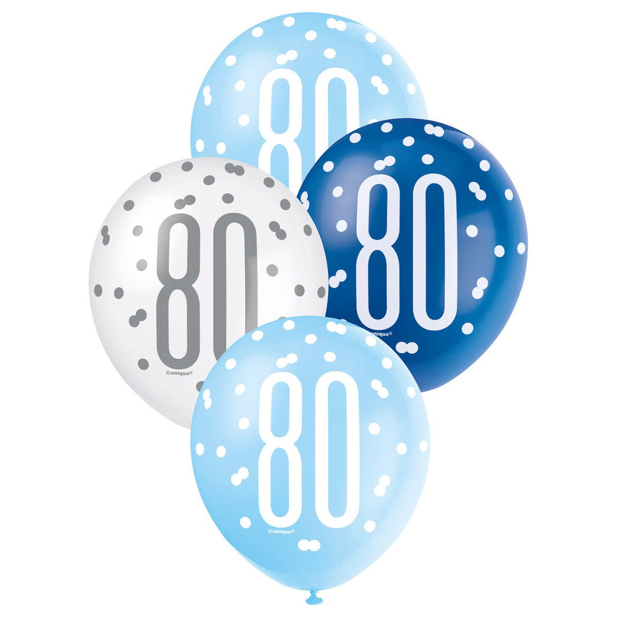 Blue & White 80th Birthday Latex Balloons - Dollars and Sense