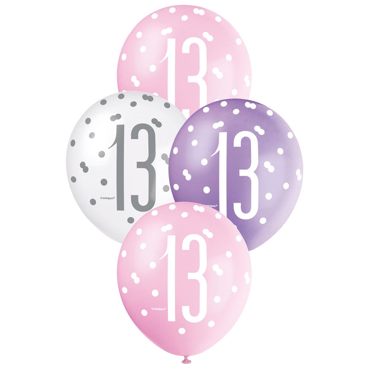 Pink, Purple & White 13th Birthday Latex Balloons - Dollars and Sense
