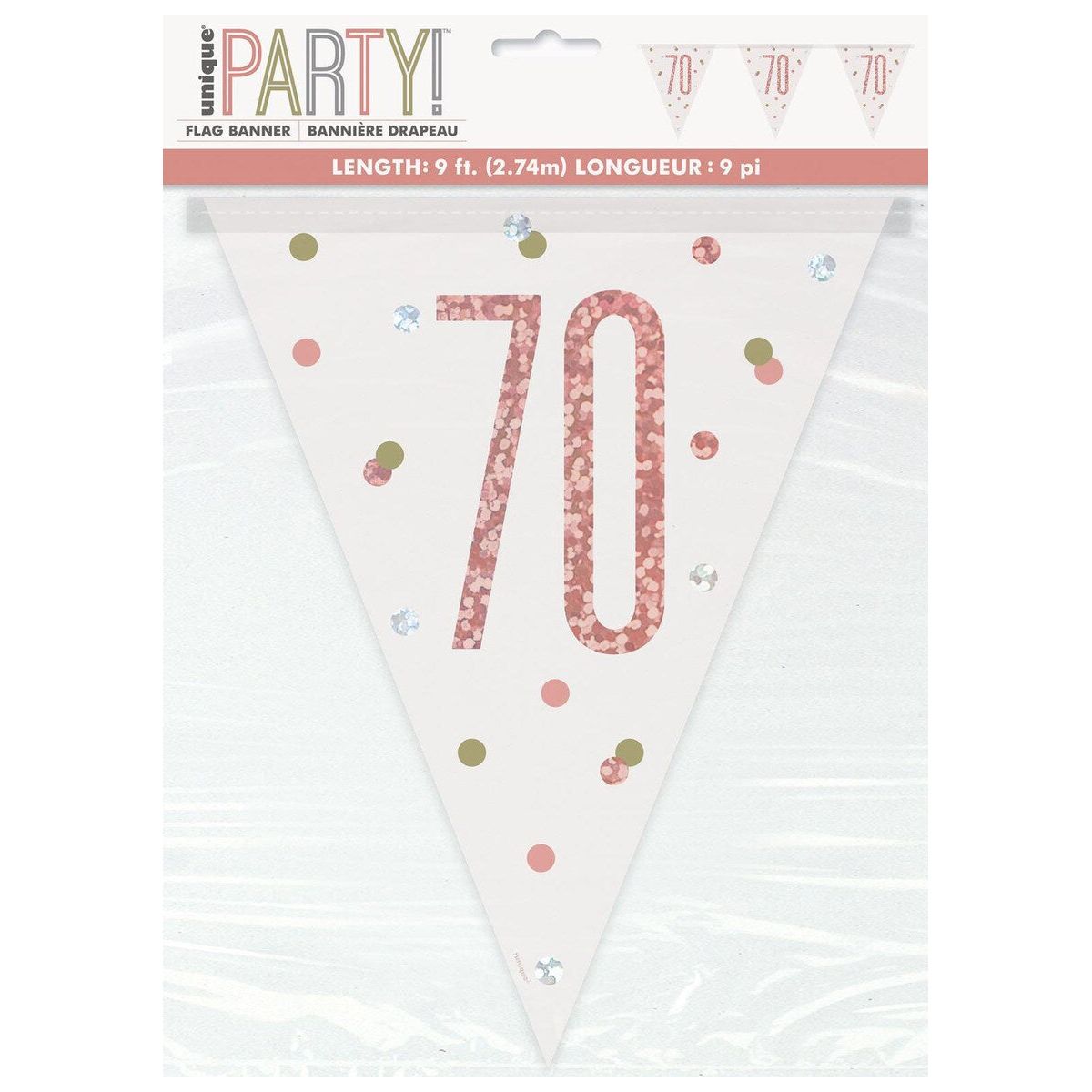 70th Foil Flag Banner - Rose Gold - Dollars and Sense