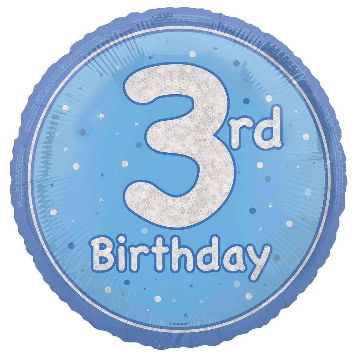 3rd Birthday Foil Balloon - Glitz Blue - Dollars and Sense