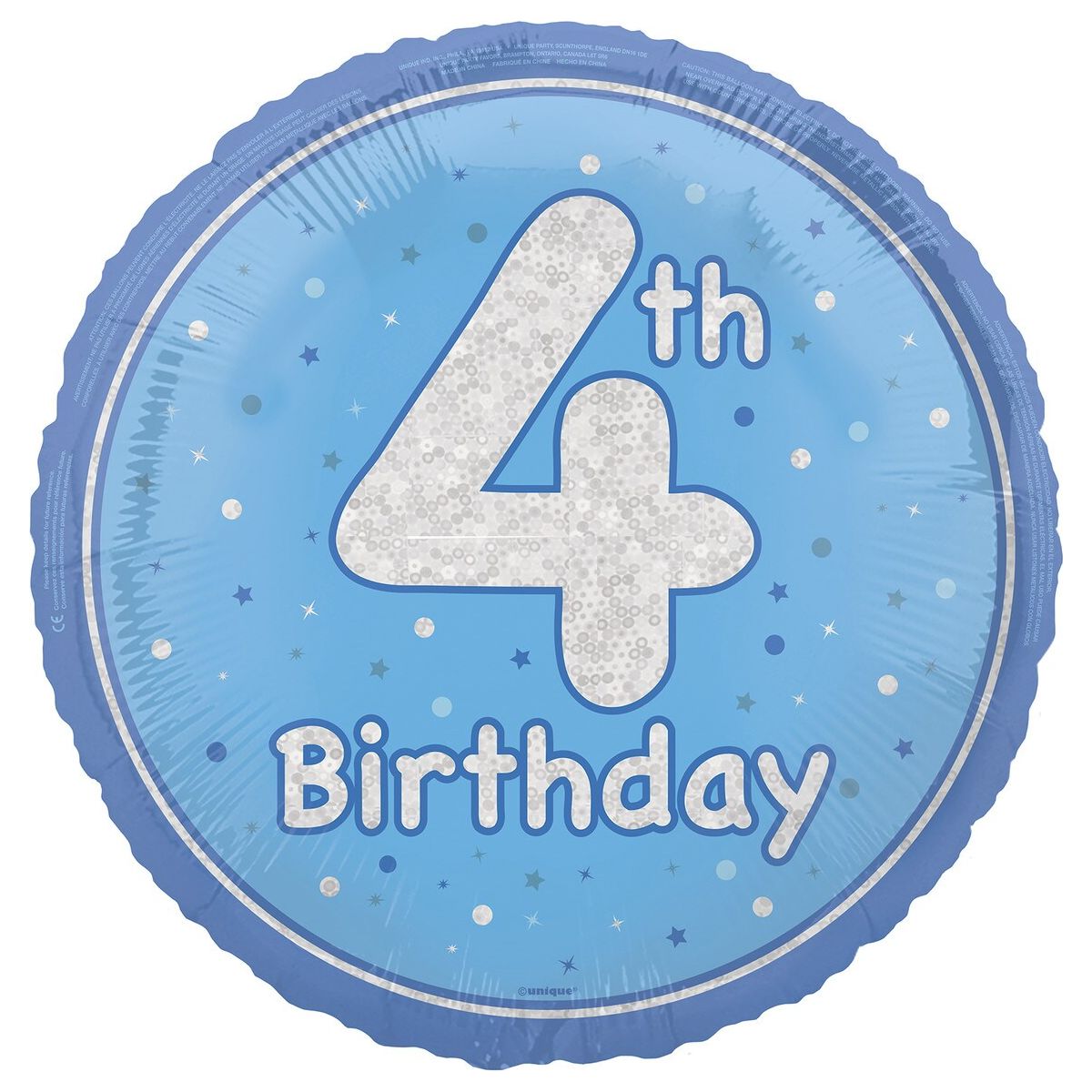 4th Birthday Foil Balloon - Glitz Blue - Dollars and Sense
