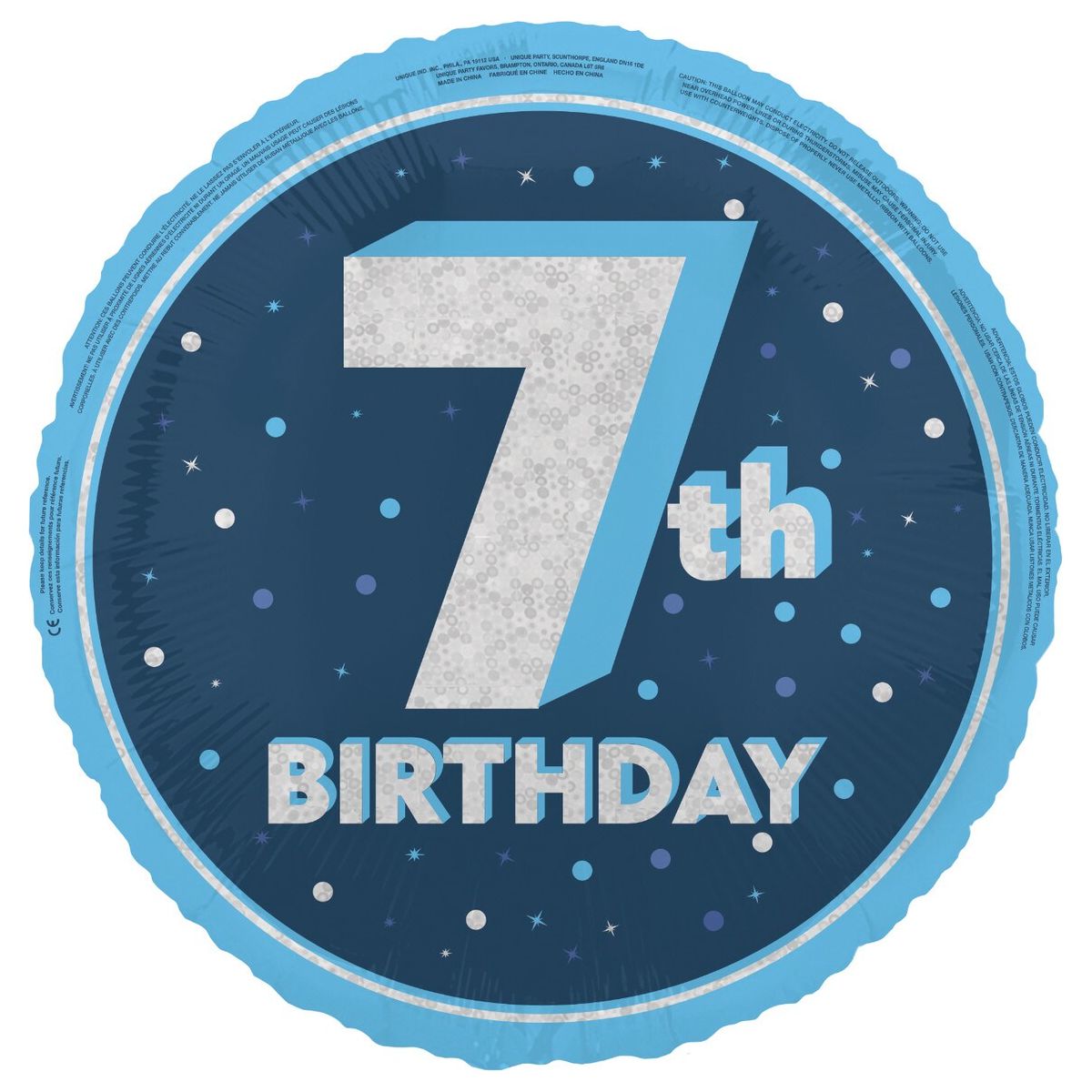 7th Birthday Foil Balloon - Glitz Blue - Dollars and Sense