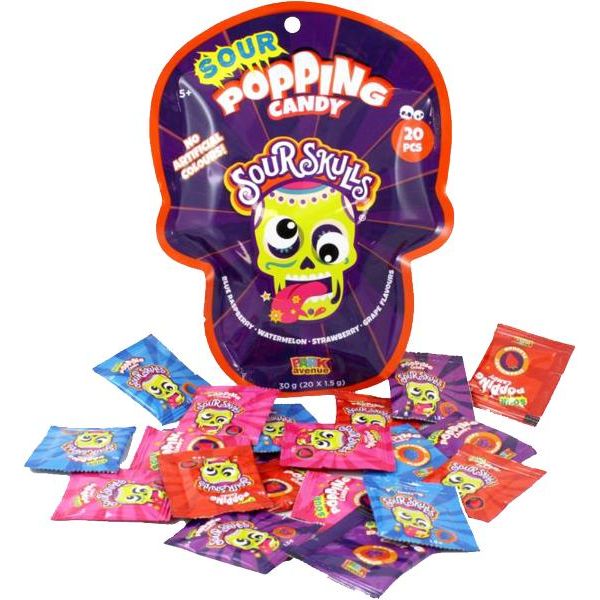 Sour Skulls Popping Candy 20 pack 30g 4 x 12