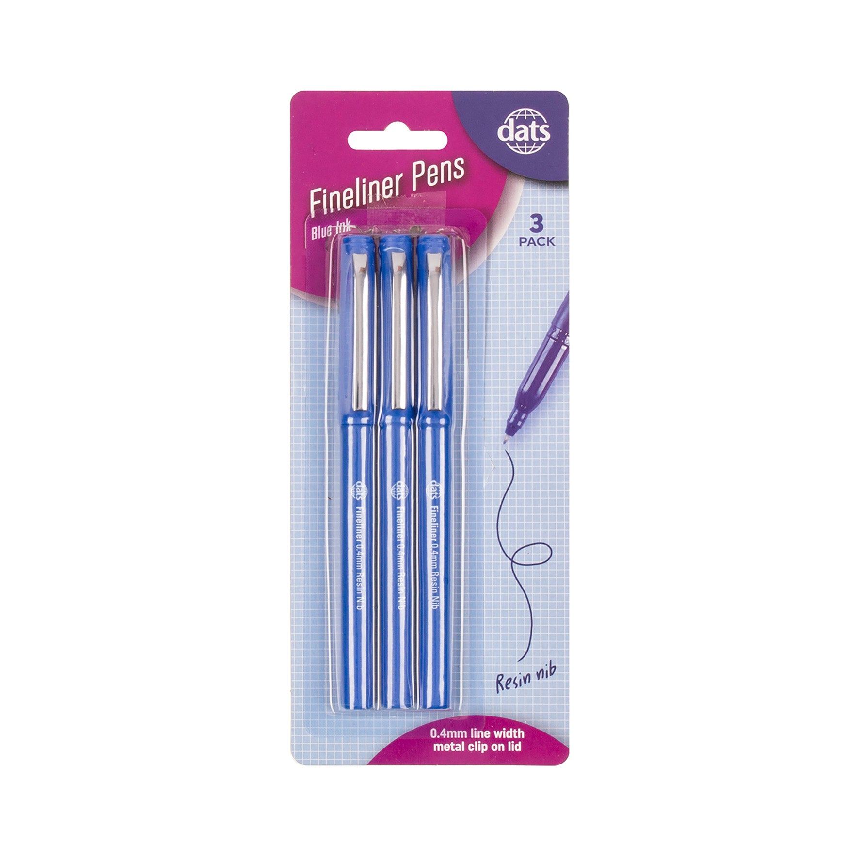Fine Liner Pens with Metal Clip - Blue Ink