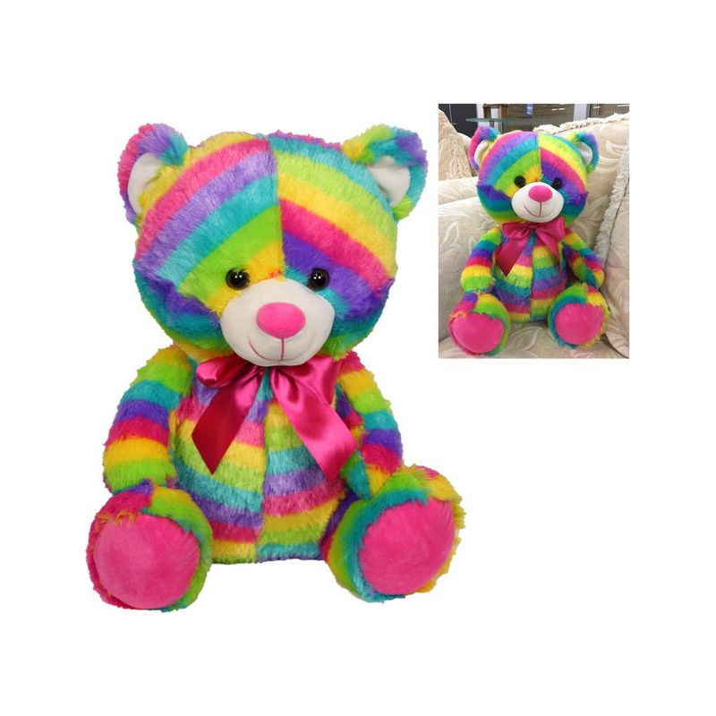Rainbow Coloured Plush Bear - Dollars and Sense