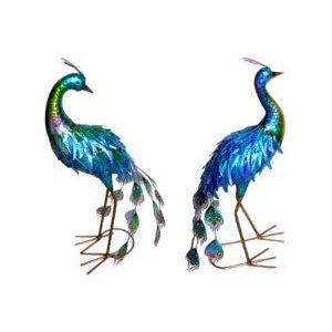 60cm STANDING METAL GARDEN PEACOCK W/GEM