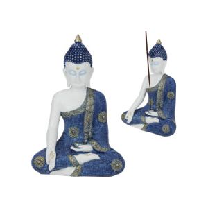 31Cm Blue Rulai Buddha with Lattice Finish