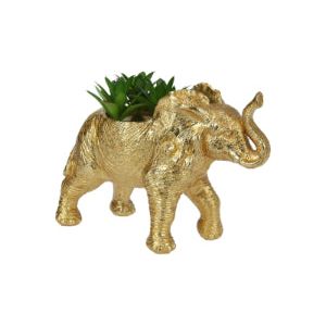 19Cm Gold Elephant With Succulents