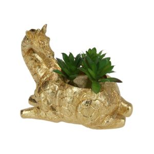 15Cm Gold Giraffe With Succulents