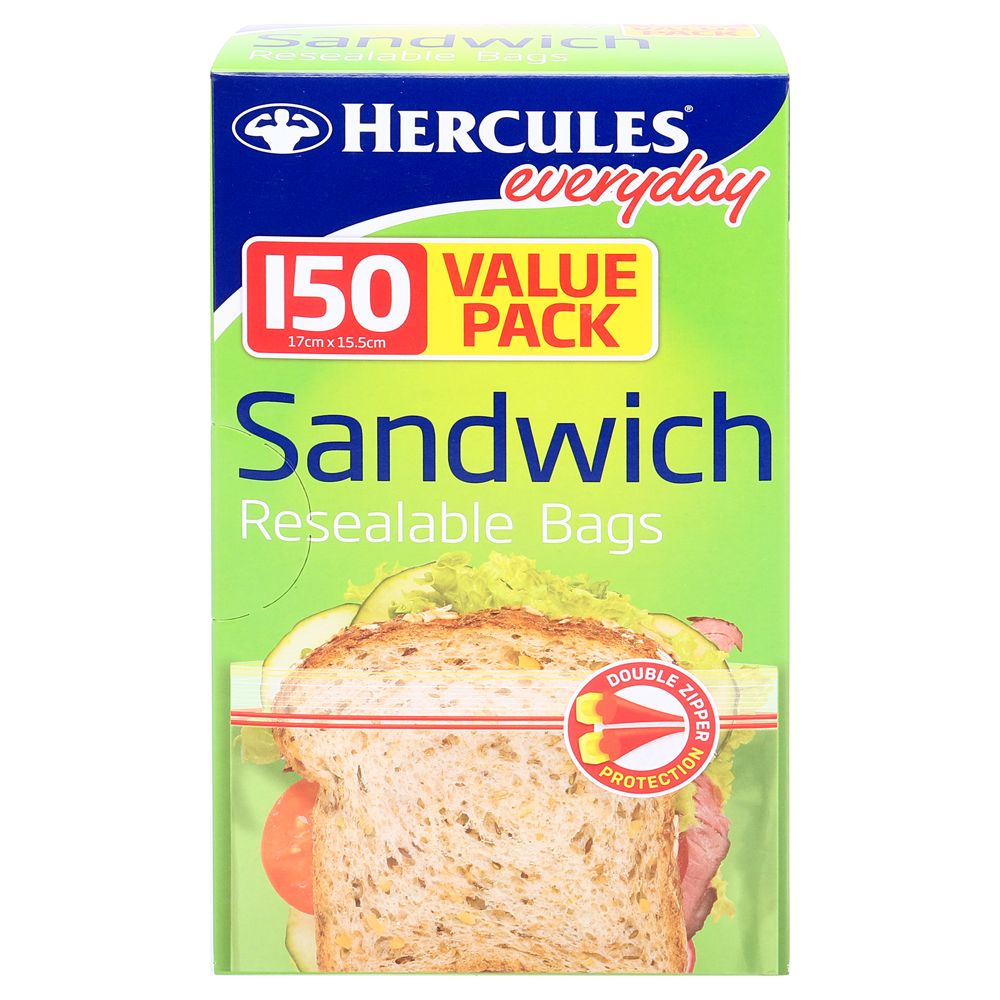 Hercules Sandwich Bags Snap Lock 150pk 16.5cm x 15.5cm