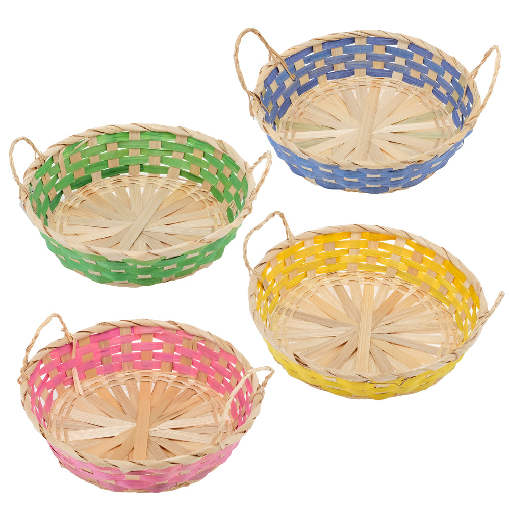 Basket Round Weave With Handle 25cm x 6cm x 12cm Green, Yellow, Pink & Purple