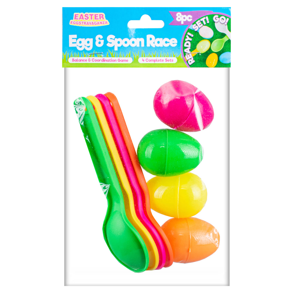 Egg & Spoon Race Set 8pc Pink, Yellow, Green & Orange Per Pack