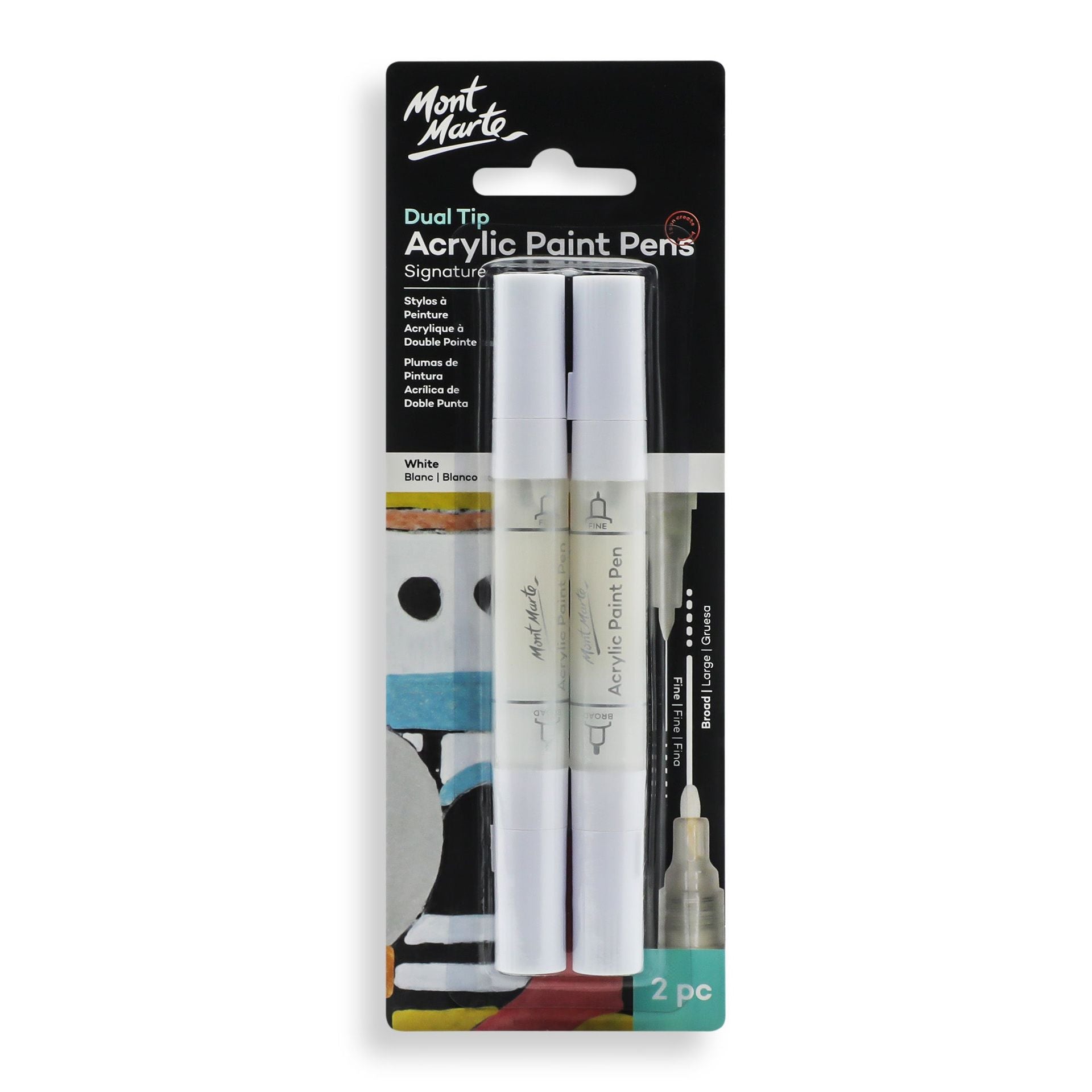 Mont Marte Acrylic Paint Pens Dual Tip White - Dollars and Sense