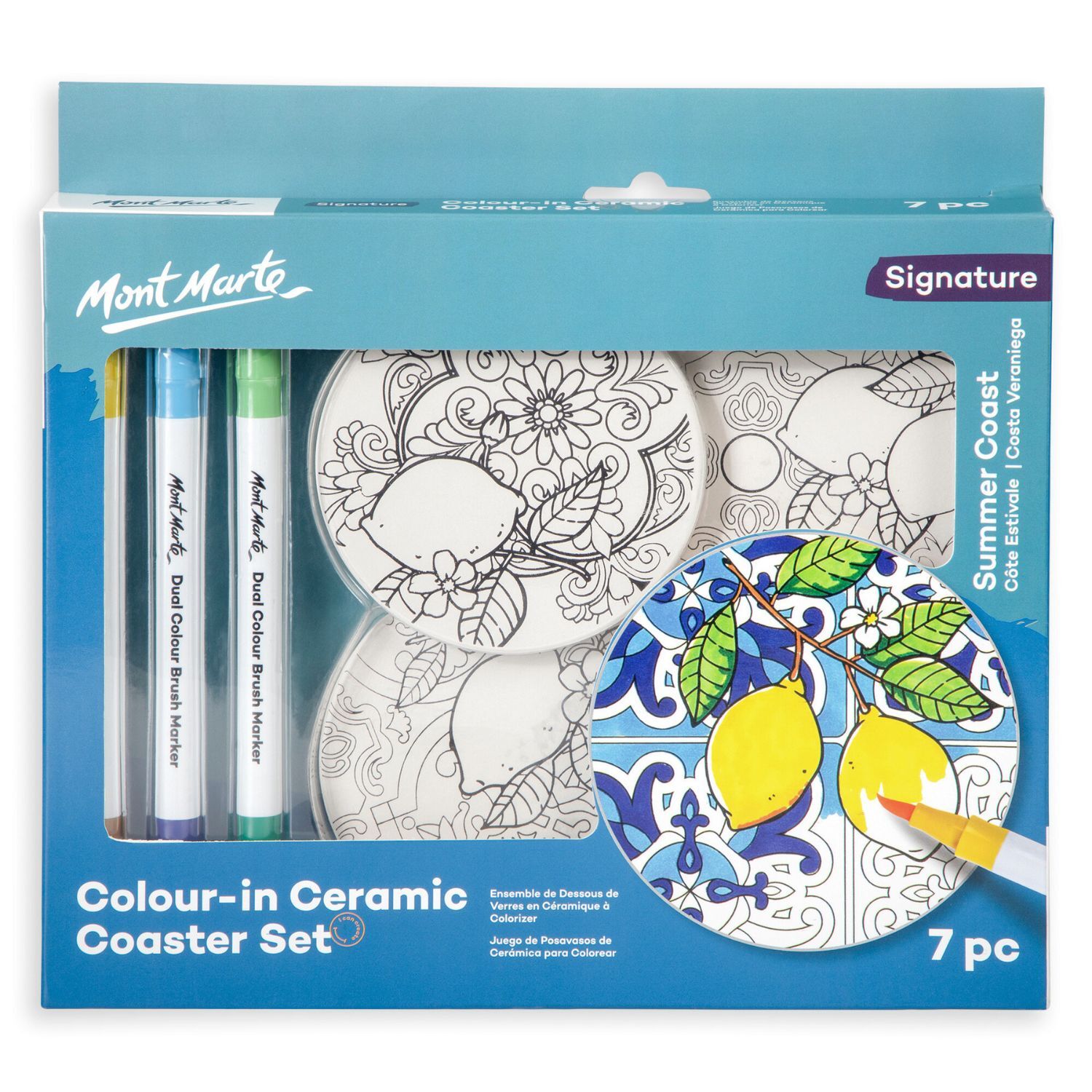 Mont Marte Colour-In Ceramic Coaster Set- Summer Coast 7pc