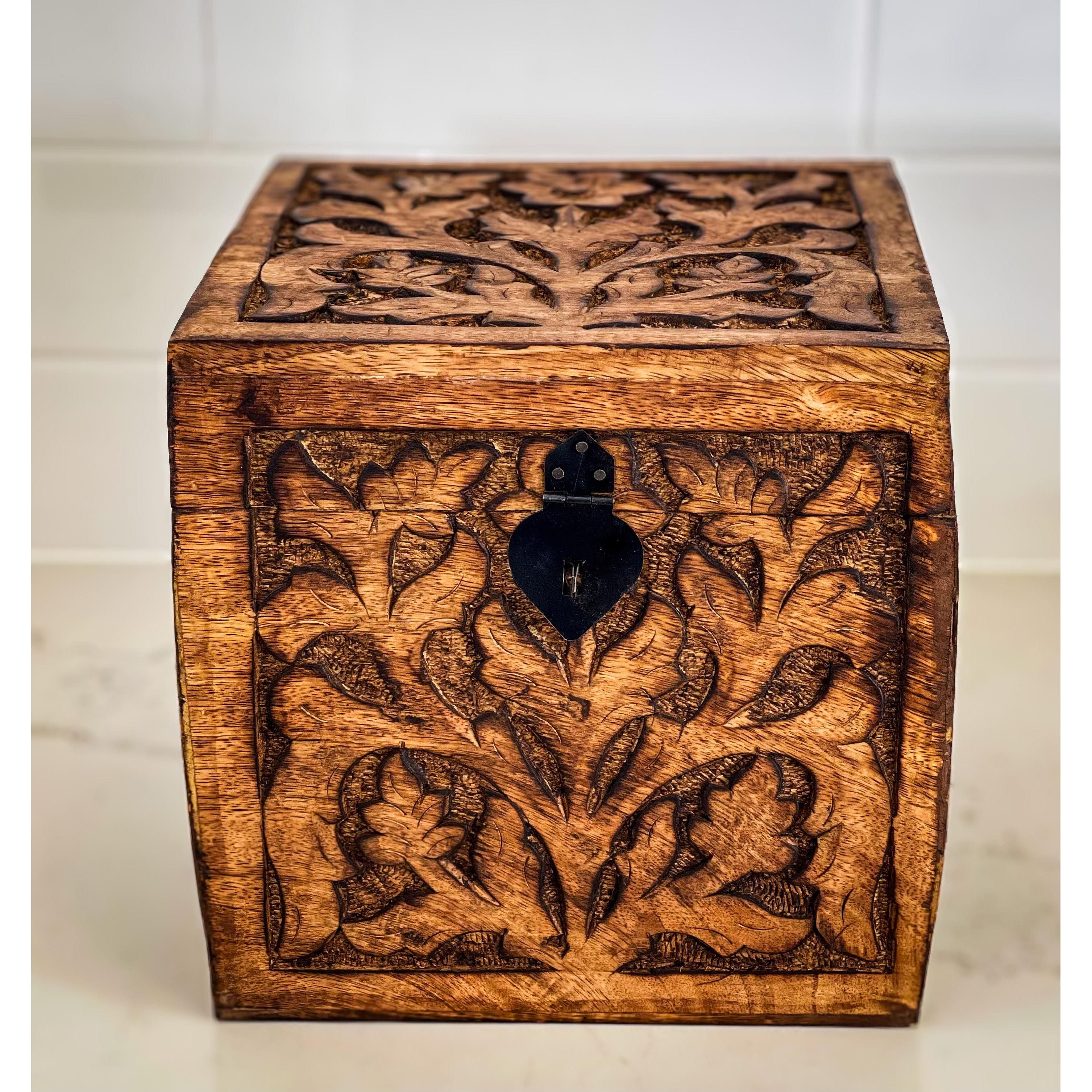 Mango Wood Carved Box 25cm Default Title