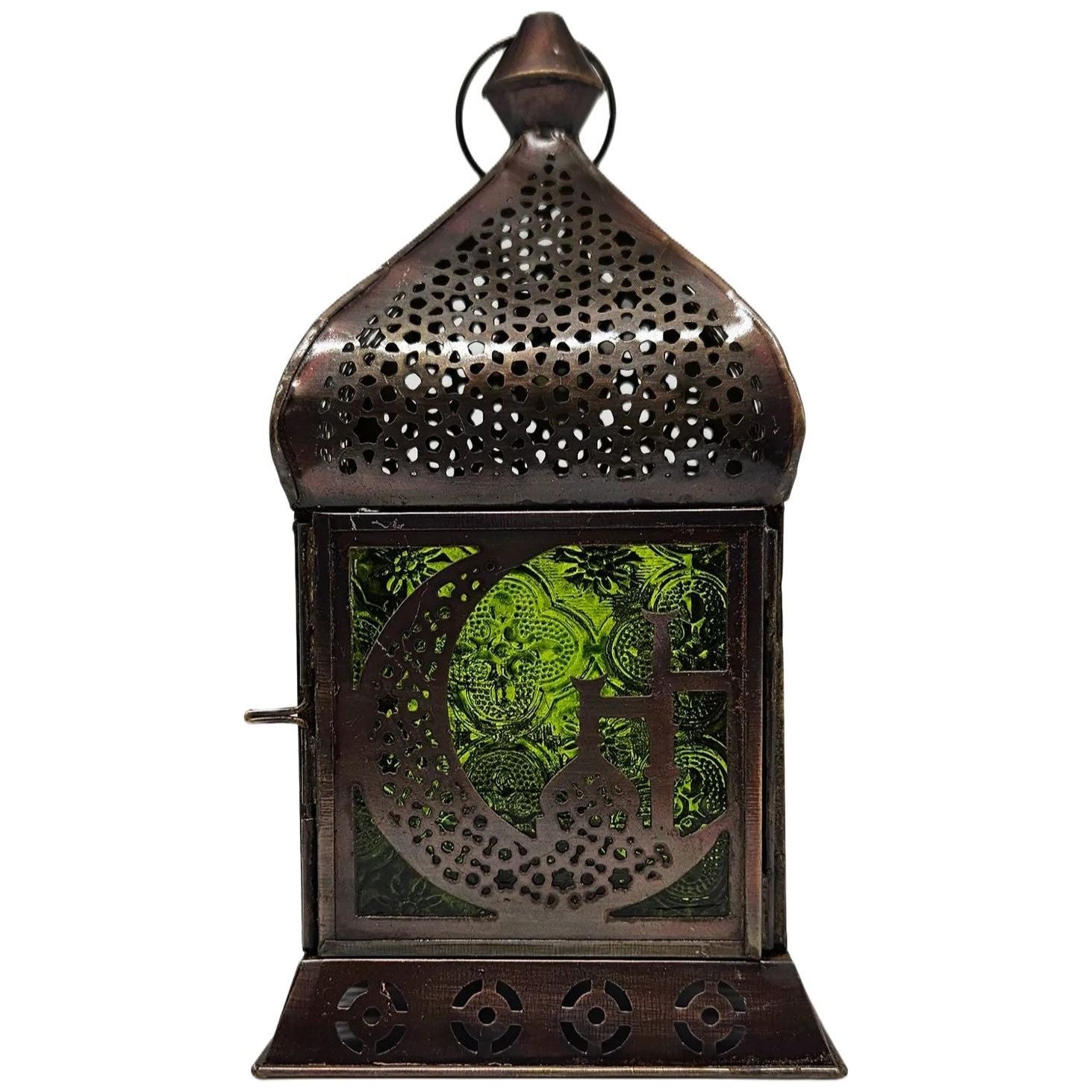 Iron Lantern Square Brass & Green