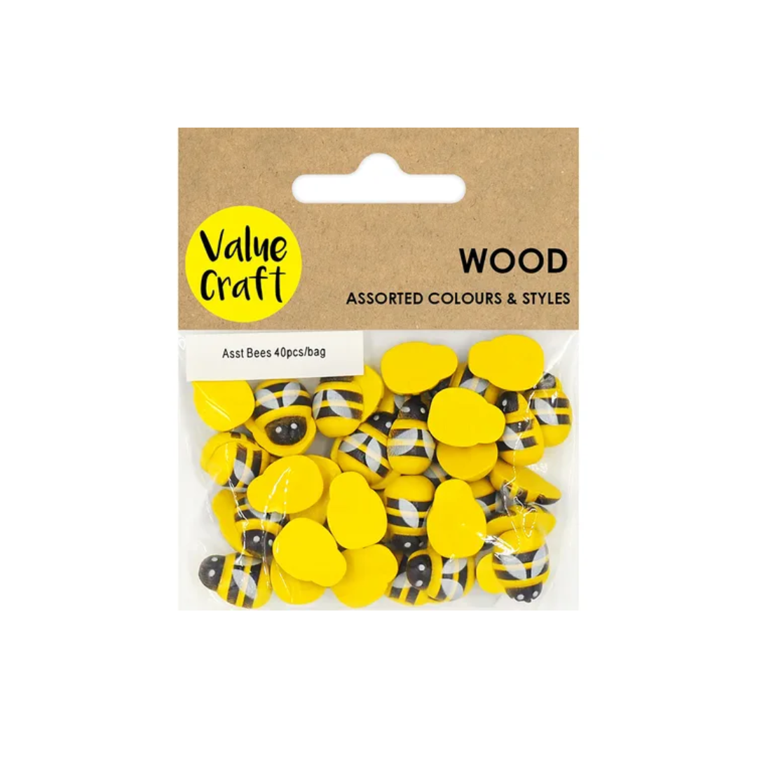 Wood Bees Yellow/Black 15MM 40pcs