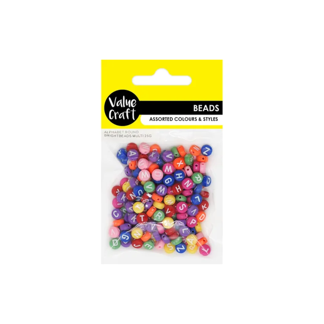 Alphabet Round Bright Beads Multi 25G
