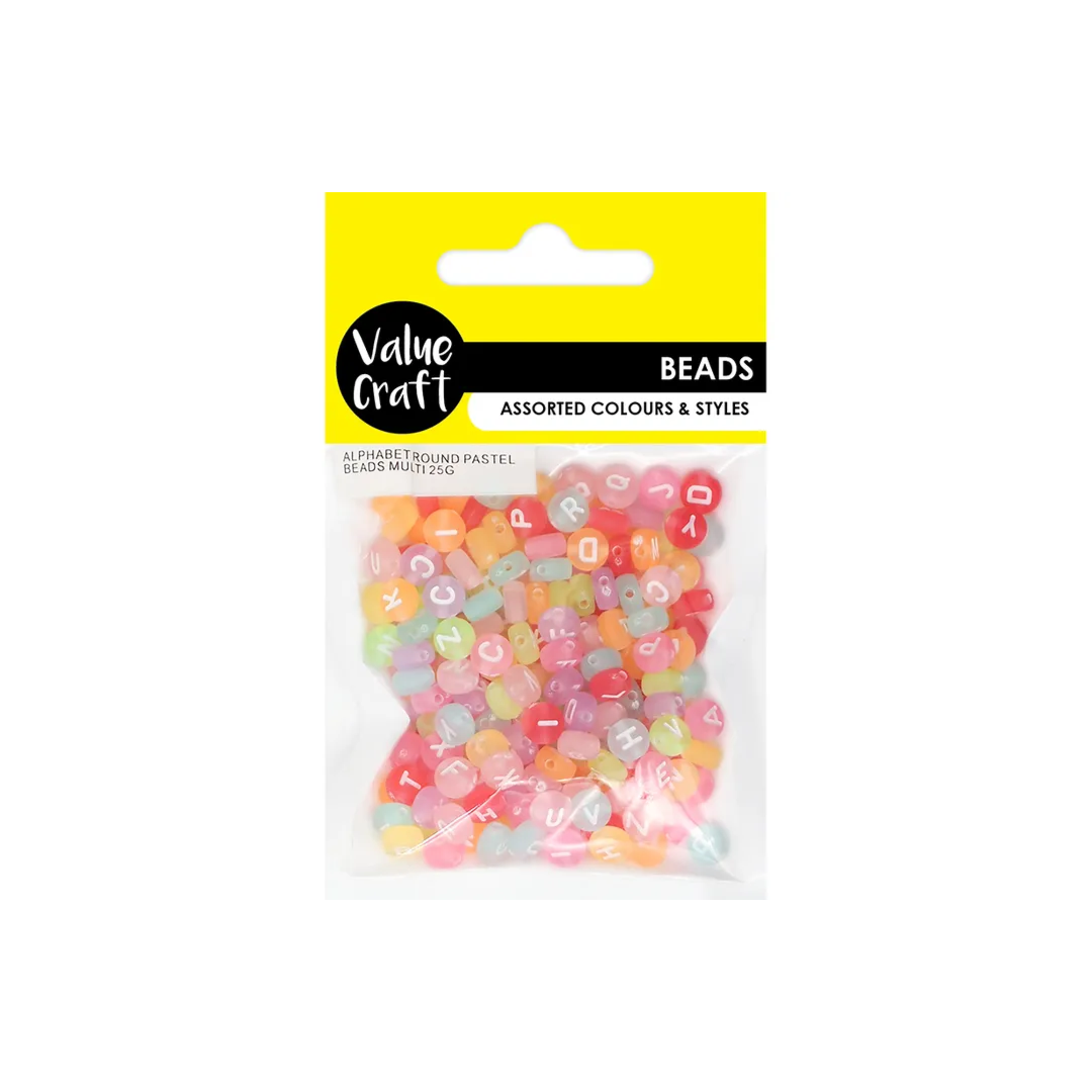 Alphabet Round Pastel Beads Multi 25G