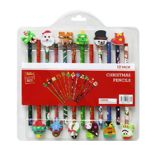 Xmas Pencils Erasers Set 12pc - Dollars and Sense