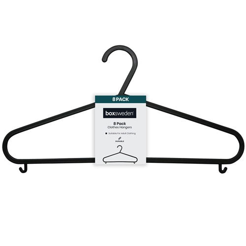 PLASTIC CLOTHES HANGERS 8PK BLACK