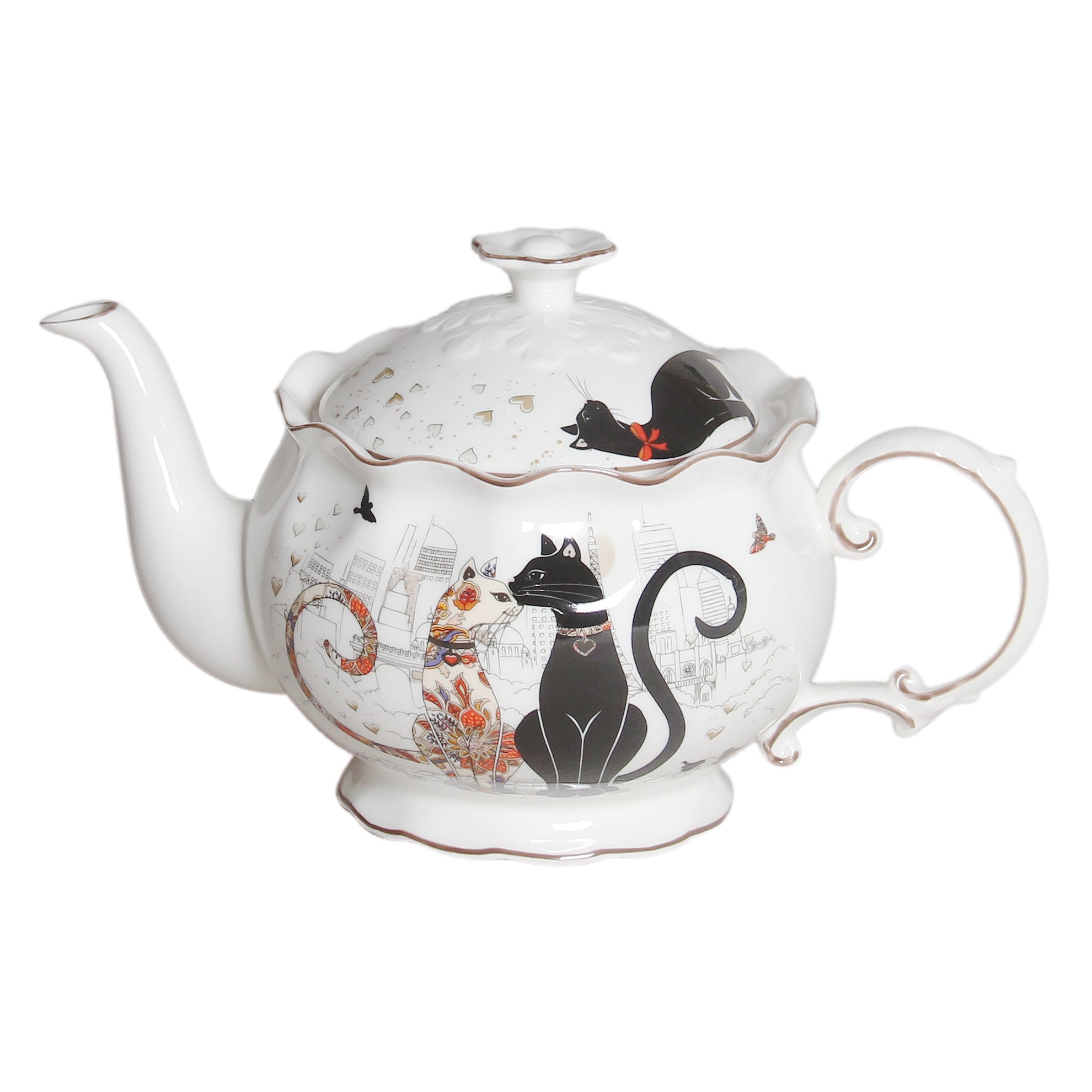 Embossed Cat Couple Teapot