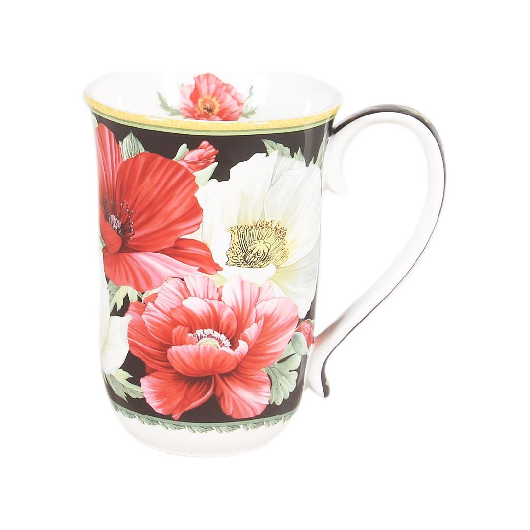 New Poppies on Black Fine Bone China Mug - Dollars and Sense