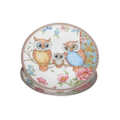 Owls Fine Bone China Two Gold Rim Dessert Plates - Dollars and Sense