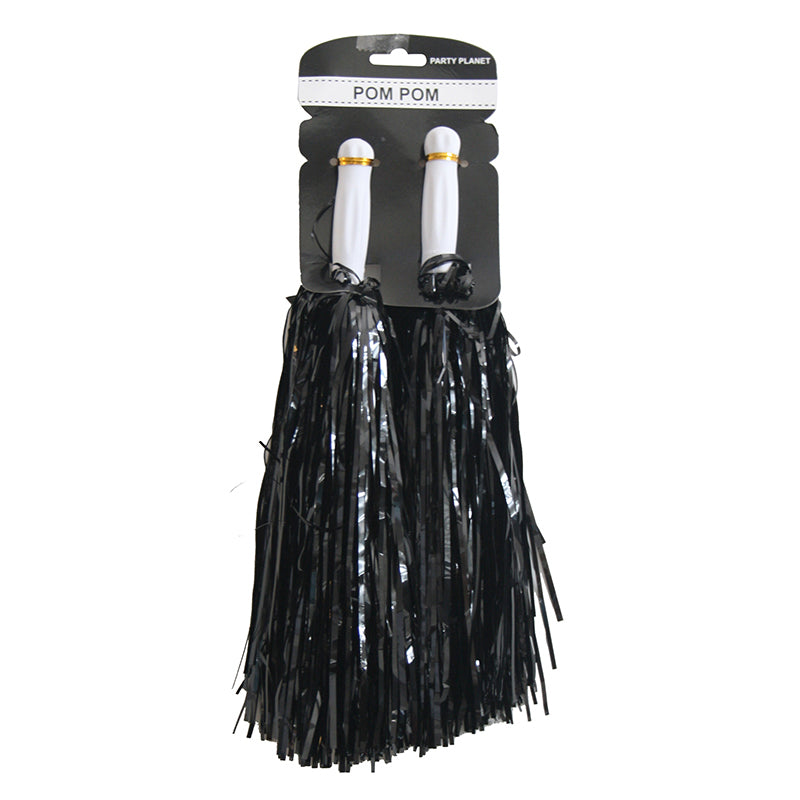 2Pk Metallic Pom Pom-Black