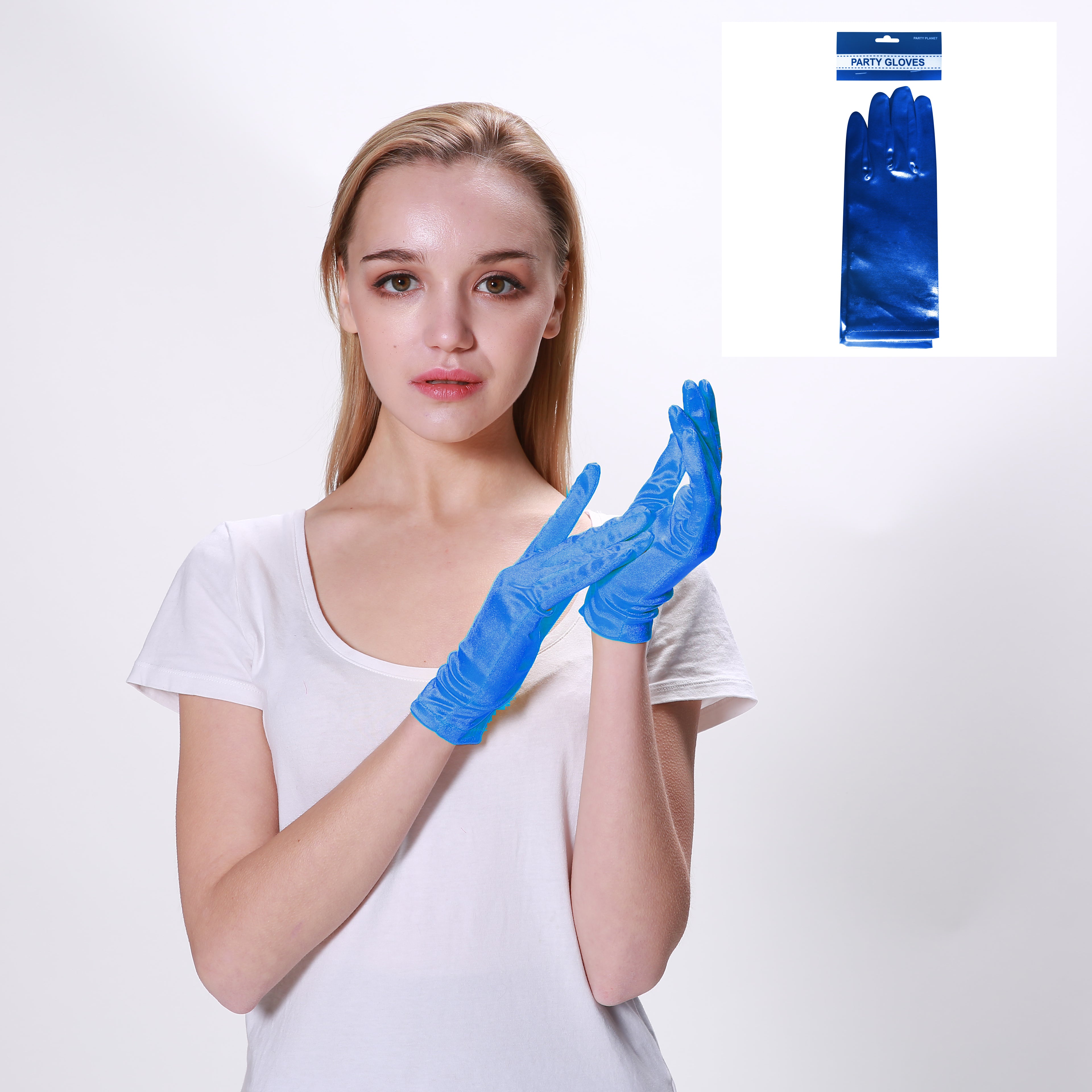 Satin Short Gloves - Blue - Dollars and Sense