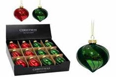 1PC GLASS BAUBLE 80MM ONION SHAPE 2ASS