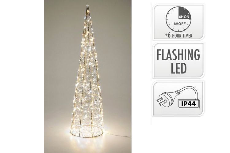CONE TREE 60CM 300LED GOLD W/W+TIMERF