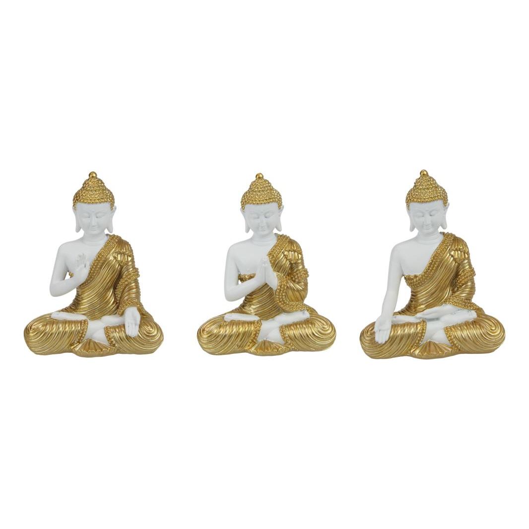 12cm Sitting White & Gold Buddha 3 Ass SKU BUDRWGBD - Dollars and Sense