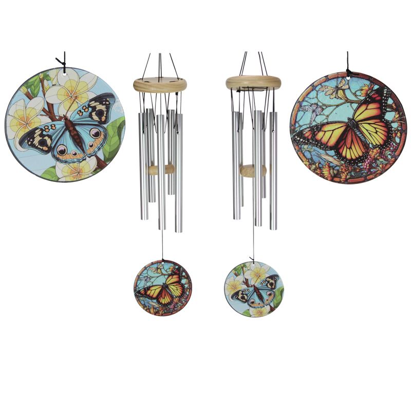 51cm Butterfly Glass Motif Wind Chime 2 Asstd SKU BUTGL2WC - Dollars and Sense