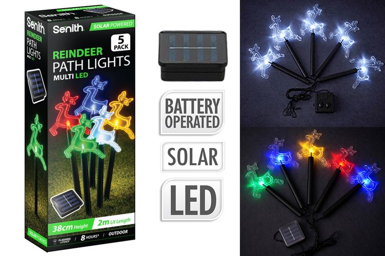 5 Pack Solar LED Reindeer Path Lights, 2 Assorted - 36cm - Dollars and Sense