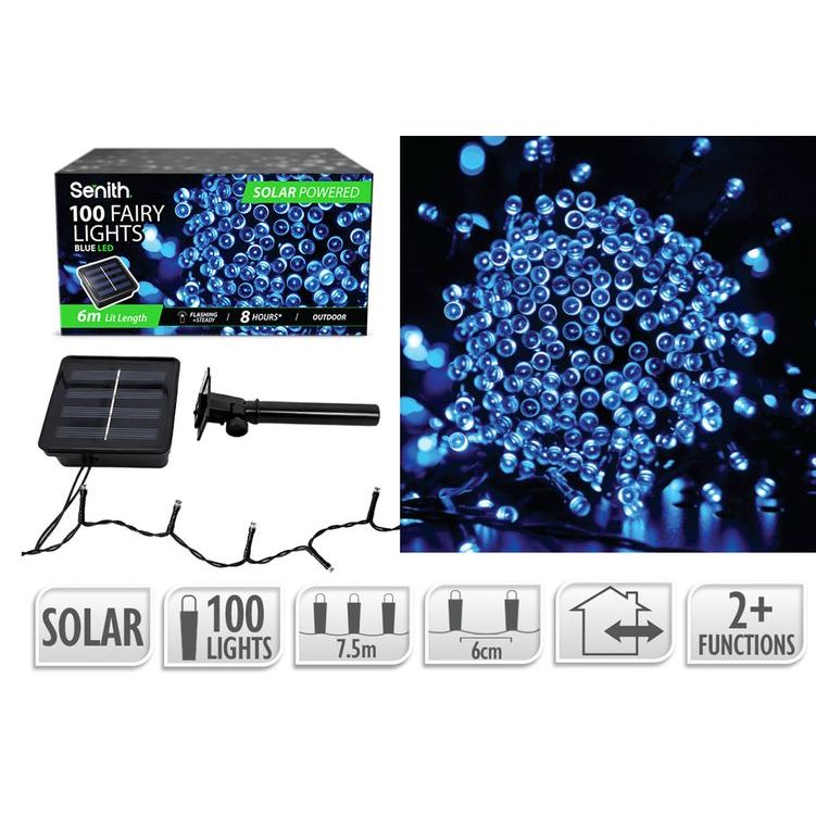 100 LED Solar Fairy Lights 7.5m 2 Function Blue outdoor solar LED lights