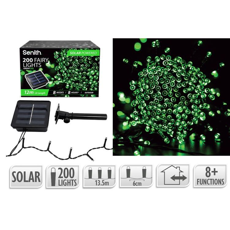 200 LED Solar Fairy Lights 13.5m 8 Function Green outdoor solar LED lights