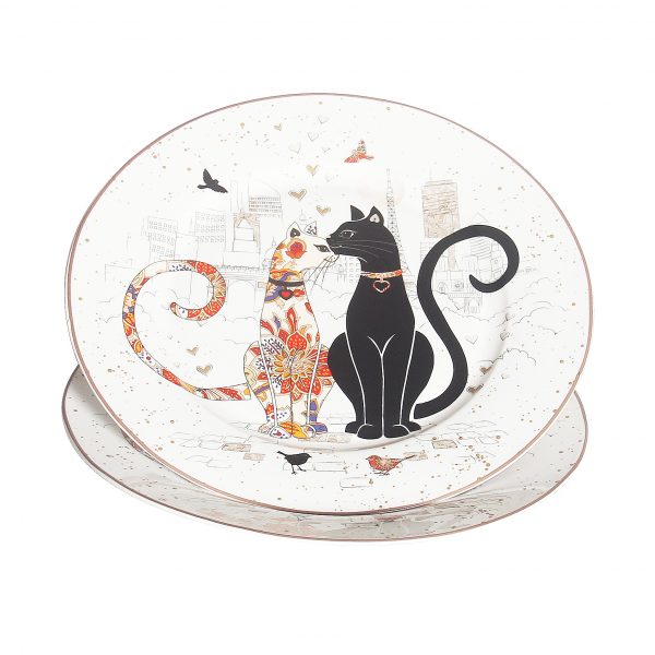 Embossed Cat Couple Fine Bone China Dinner Plates - Dollars and Sense