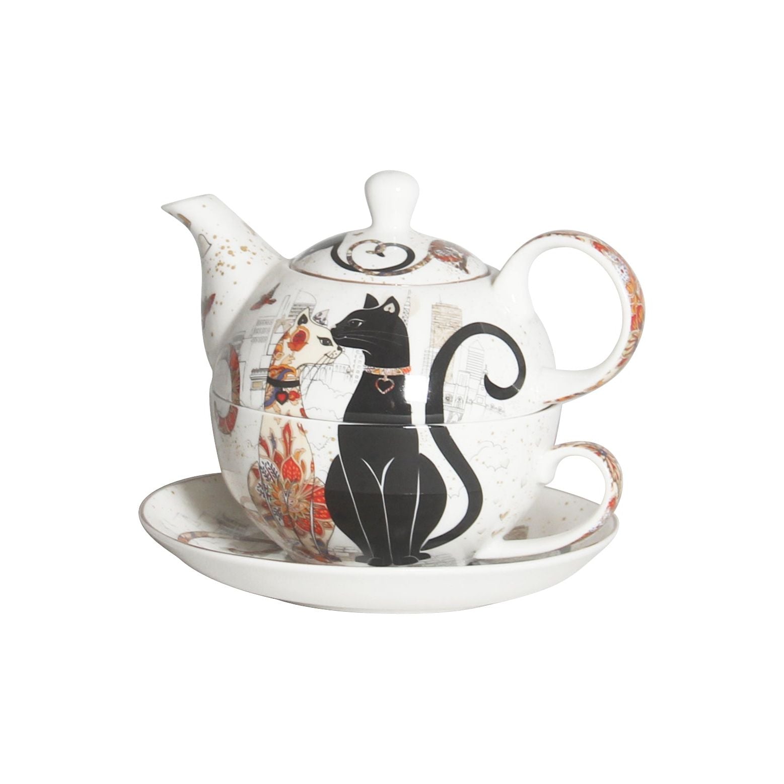 Embossed Cat Couple Tea For One Set - Dollars and Sense