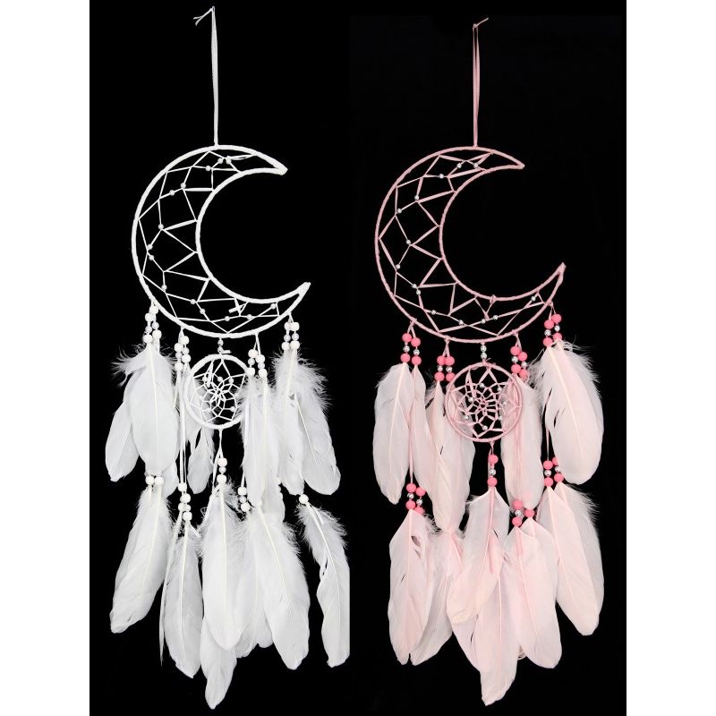 20cm Pink/White Moon Dream Catcher 2 Ass SKU DREAPWMO - Dollars and Sense