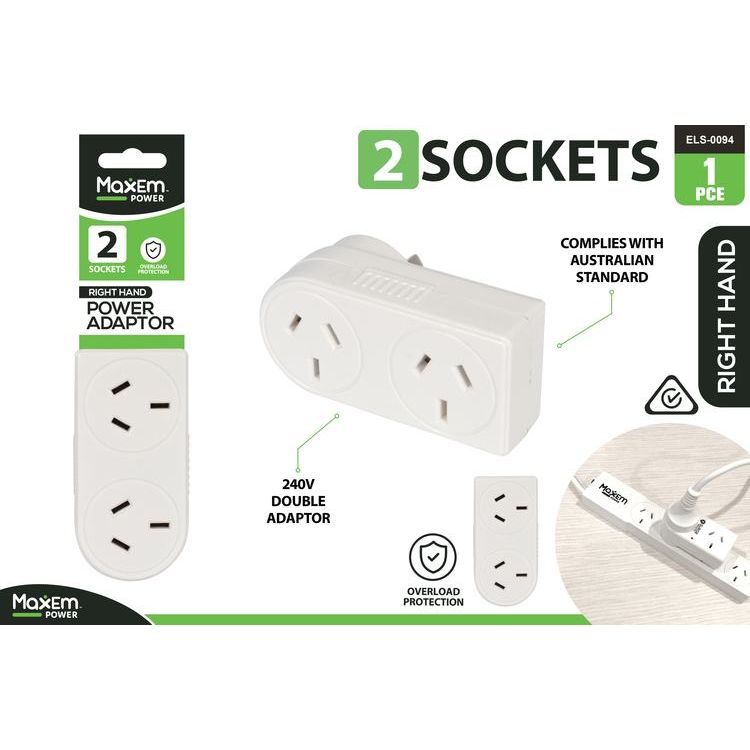 2 Socket Right Hand Side Double Adaptor - Dollars and Sense