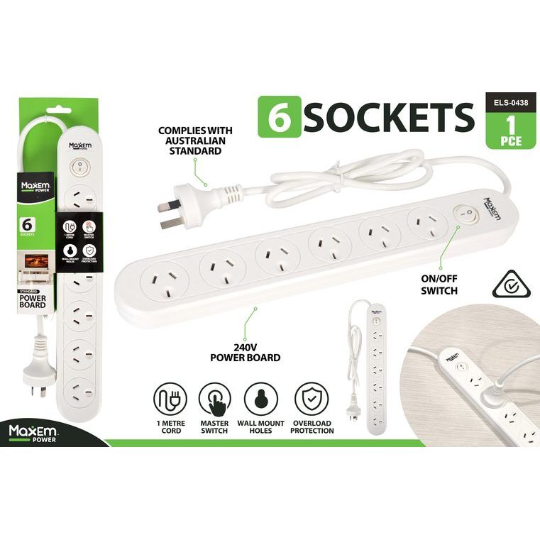6 Way Powerboard with 1 Switch - Dollars and Sense