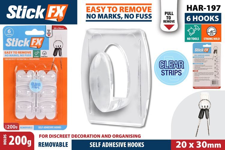 6pce Self-Adhesive Hooks-200G-Rem-3cmH