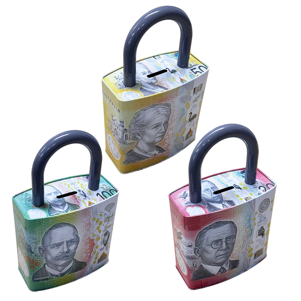 Money Tin Lock 16x8x25cm - Dollars and Sense