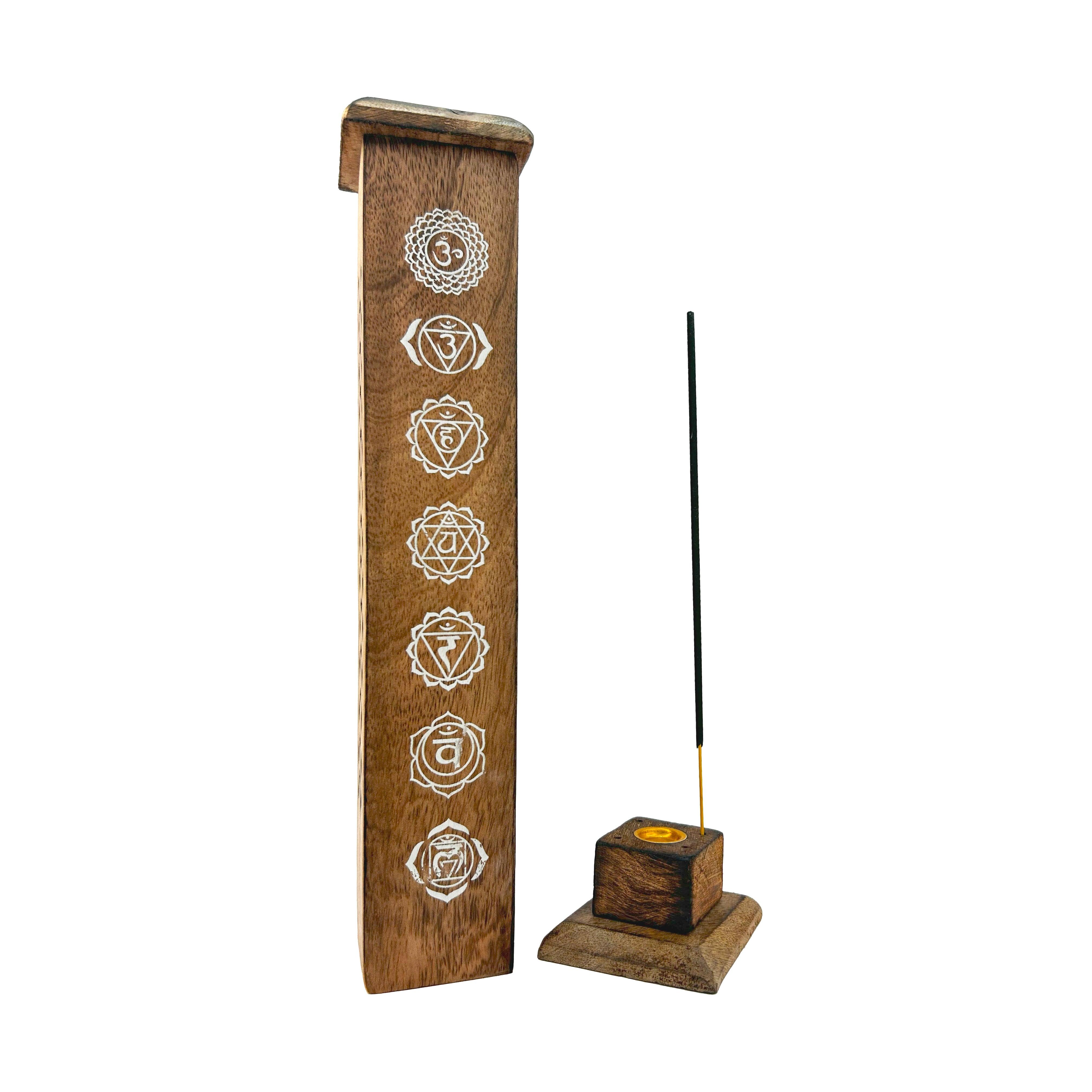 Wooden Incense Tower White Chakras