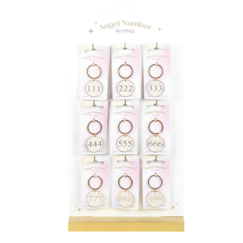 Angel Number Metal Keyrings on Display 9 SKU KRANGNUM - Dollars and Sense