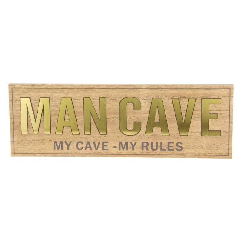 30X10cm Man Cave Plaque With Gold Writing SKU MANCGOLD - Dollars and Sense