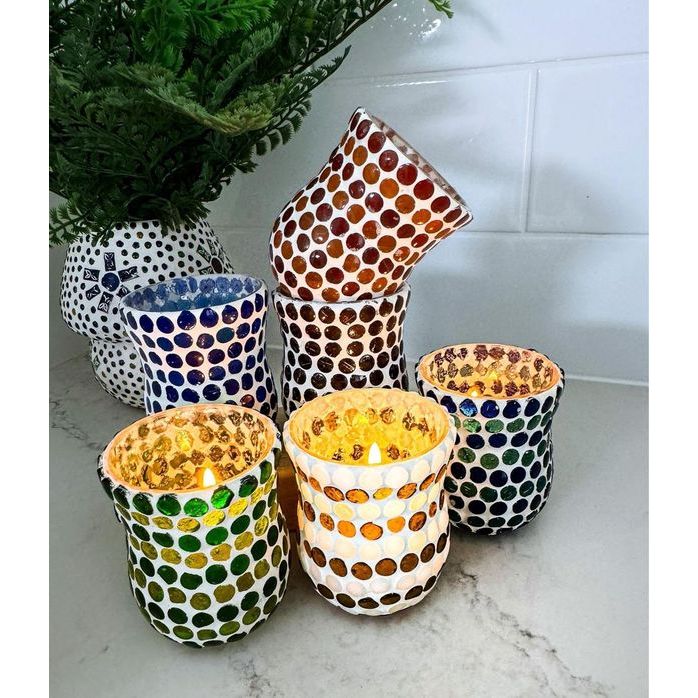 Glass Mosaic - Tealight or Candle Holder - Dollars and Sense