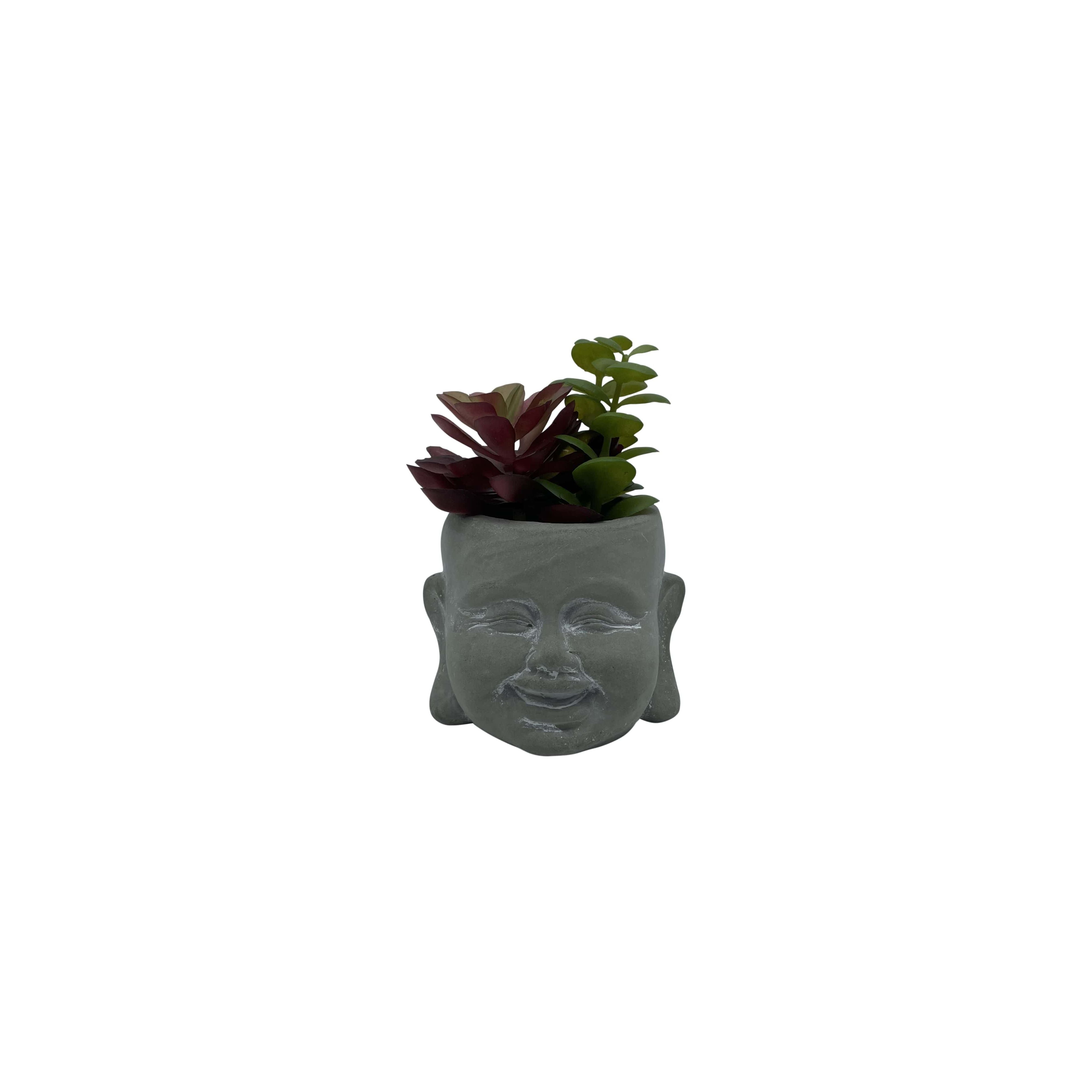 Tabletop Smiling Buddha with Artificial Succulents