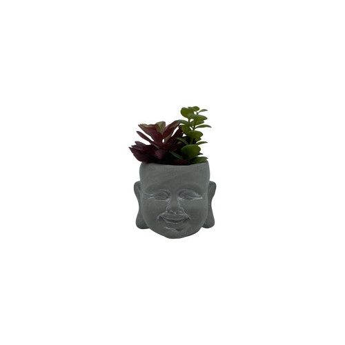 Tabletop Smiling Buddha with Artificial Succulents  9.5x8.5x7.5cm